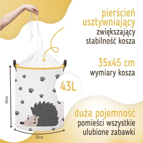 SIPO Kosz na zabawki Jeżyk 43 L. ściągacz