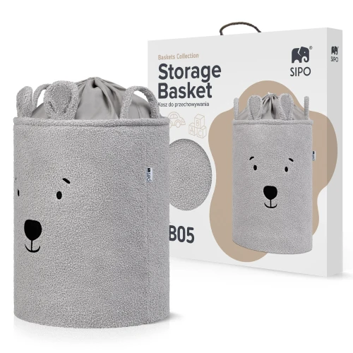 SIPO Kosz na zabawki szary miś  43 L.  XL ściągacz