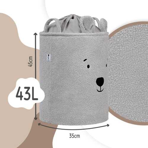SIPO Kosz na zabawki szary miś  43 L.  XL ściągacz