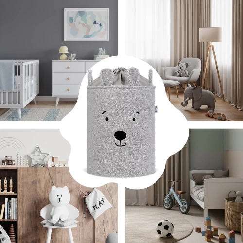 SIPO Kosz na zabawki szary miś  43 L.  XL ściągacz