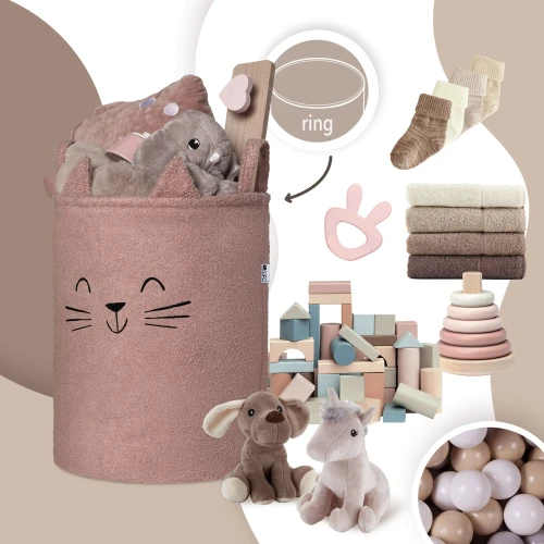 SIPO Kosz na zabawki kot różowy 43 L.  XL ściągacz