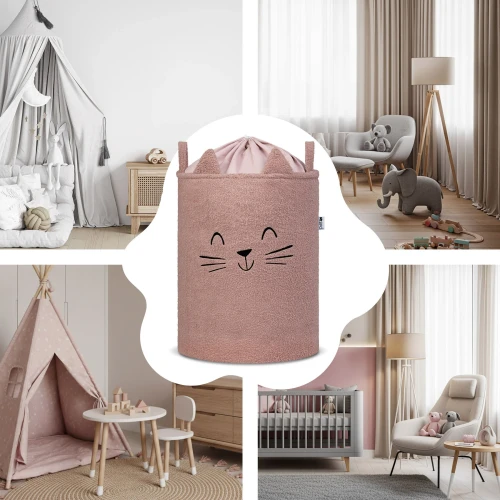 SIPO Kosz na zabawki kot różowy 43 L.  XL ściągacz