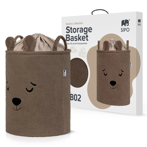 SIPO Kosz na zabawki Bear miś 43 L.Brązowy XL ściągacz