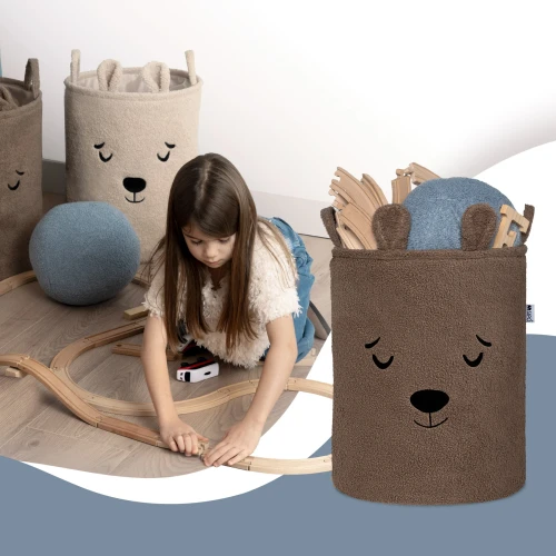 SIPO Kosz na zabawki Bear miś 43 L.Brązowy XL ściągacz