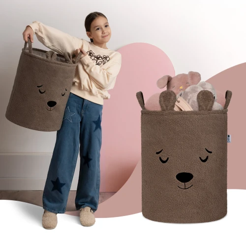 SIPO Kosz na zabawki Bear miś 43 L.Brązowy XL ściągacz
