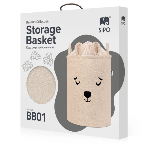 SIPO Kosz na zabawki Bear miś 43 L.Boucle XL ściągacz