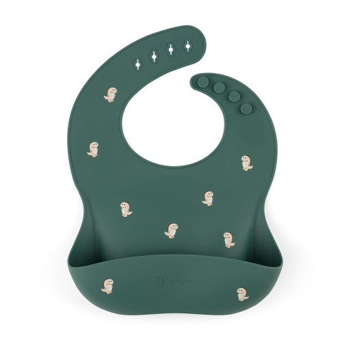 PETITE&MARS Silikonowy śliniak Green Dinos
