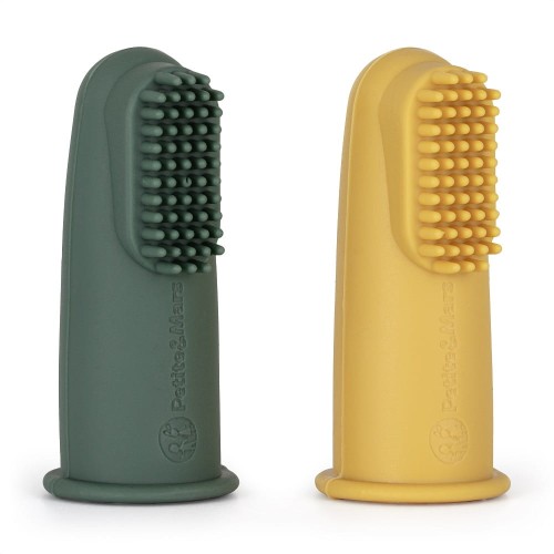 Petite&Mars silikonowe szczoteczki na palec 2szt.  Ochre&Green 2 szt.