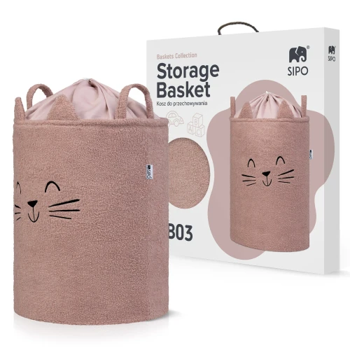 SIPO Kosz na zabawki kot różowy 43 L.  XL ściągacz