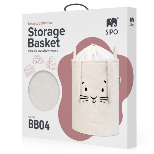 SIPO Kosz na zabawki królik kremowy 43 L.  XL ściągacz