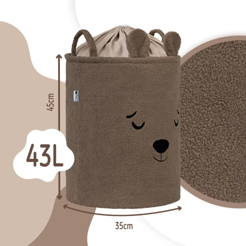 SIPO Kosz na zabawki Bear miś 43 L.Brązowy XL ściągacz