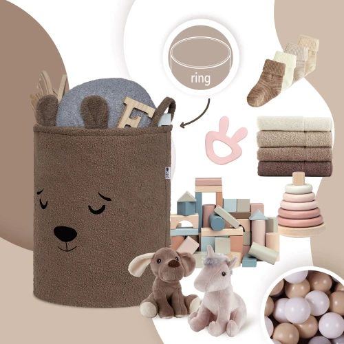 SIPO Kosz na zabawki Bear miś 43 L.Brązowy XL ściągacz