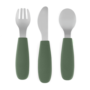 Petite&Mars Sztućce dla dzieci z nierdzewnej stali Green 12m+