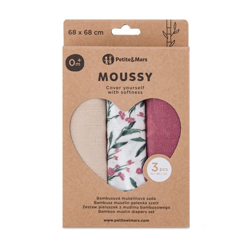 Petite&Mars pieluszki muslinowe 3 szt.zestaw Pink Meadow