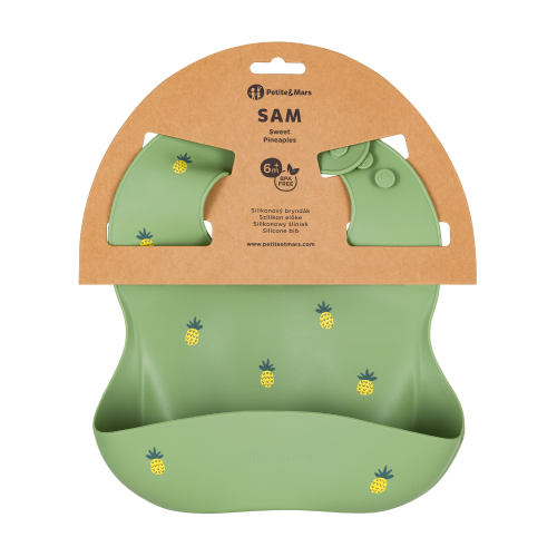 PETITE&MARS Silikonowy śliniak Ananasy green