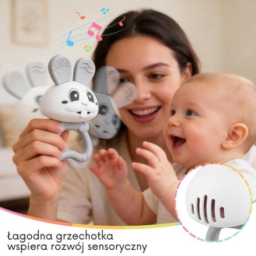 Mombella Gryzak Grzechotka 2w1 Królik Bunny Grey