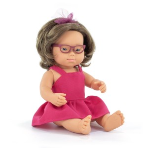 Miniland Lalka  dziewczynka DS Europejka brunetka 38 cm z okularami