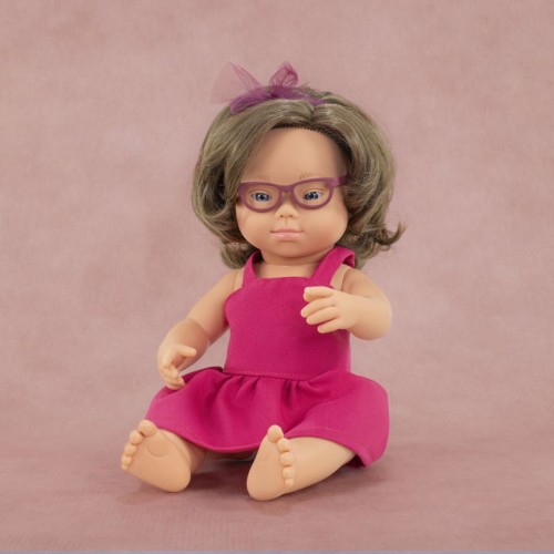 Miniland Lalka  dziewczynka DS Europejka brunetka 38 cm z okularami