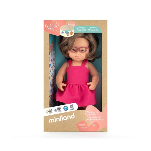 Miniland Lalka  dziewczynka DS Europejka brunetka 38 cm z okularami