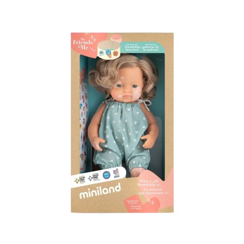 Miniland Lalka w ubranku dziewczynka Europejka z bielactwem 38 cm My Friends & Me