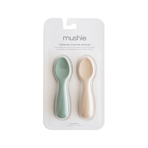 Mushie Łyżeczki silikonowe 2szt. Cambridge Blue / Shifting Sand