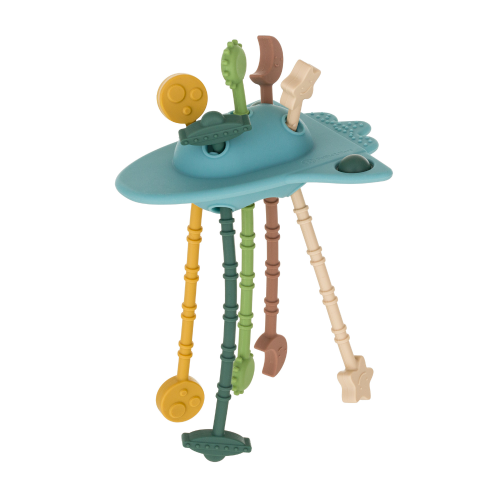 PETITE & MARS Silikonowa zabawka sensoryczna rakieta 10m+ blue